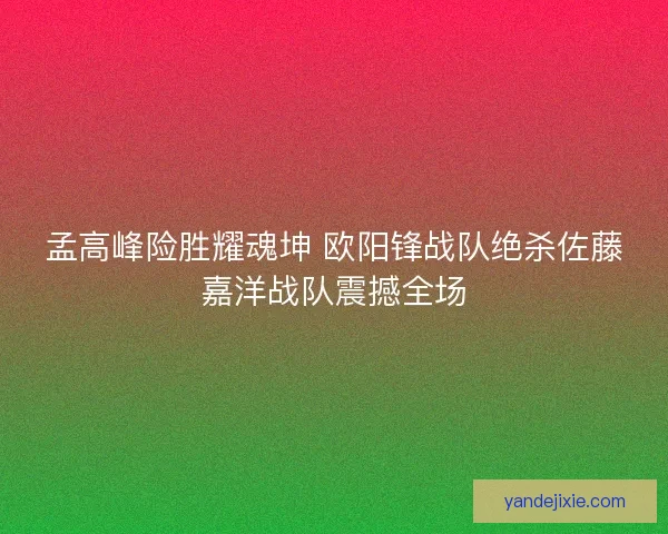 孟高峰险胜耀魂坤 欧阳锋战队绝杀佐藤嘉洋战队震撼全场